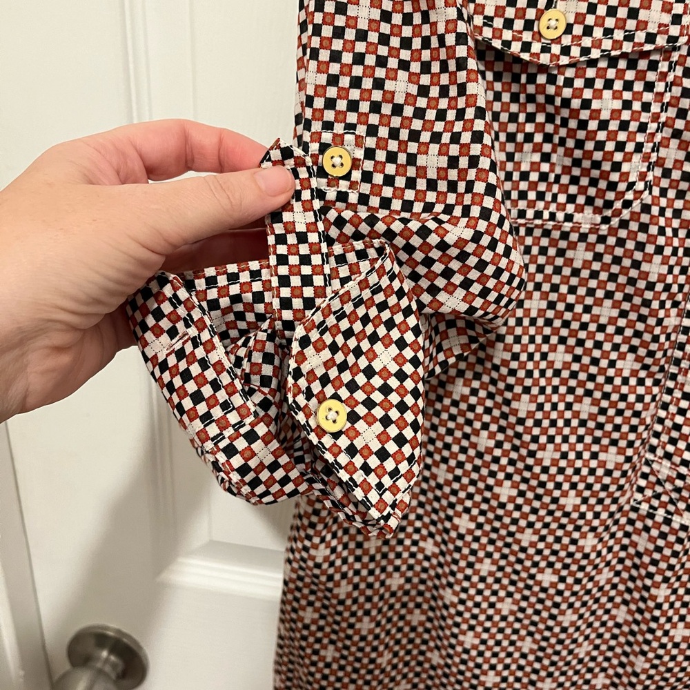 NWOT TORY BURCH Blouse Size 6 Checker Board Print Roll Tab Sleeve. - Picture 4 of 9